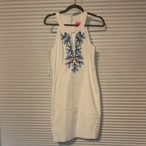 Lilly Pulitzer white  Dress with Blue Embroidery